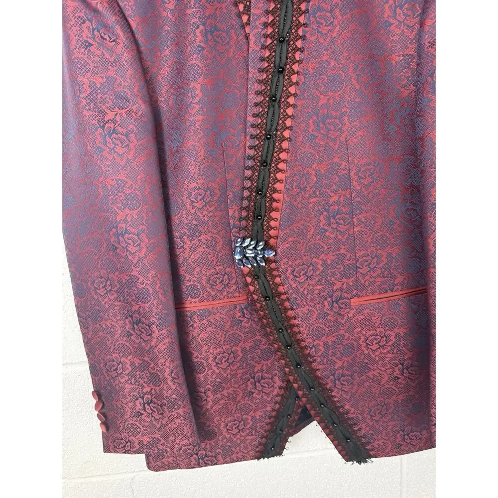 Pietro Scarlatti Mens Mandarin Suit Blazer Pants Brocade Floral US42 EU 52 T7